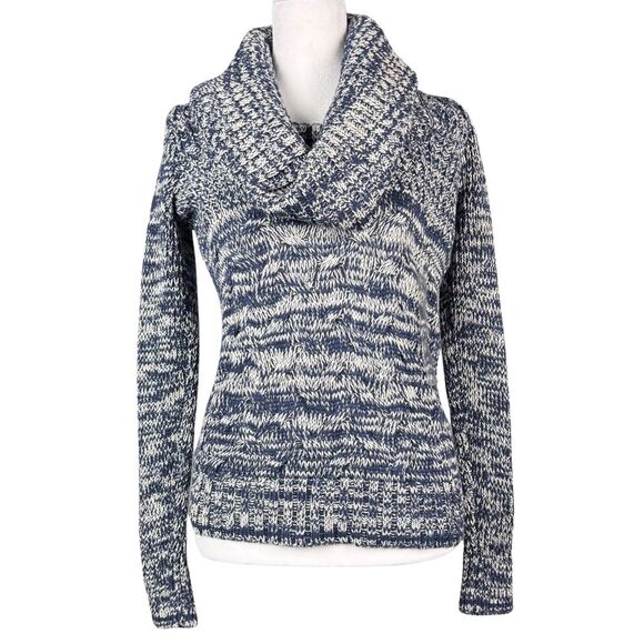 Guess‎ Women’s Sweater Marled Cowl Neck Chunky Cable Knit Small Navy/White New - Picture 1 of 9